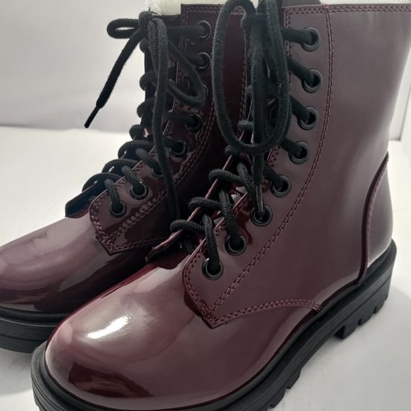 Soda Burgundy Combat Boots - Picture 6 of 7